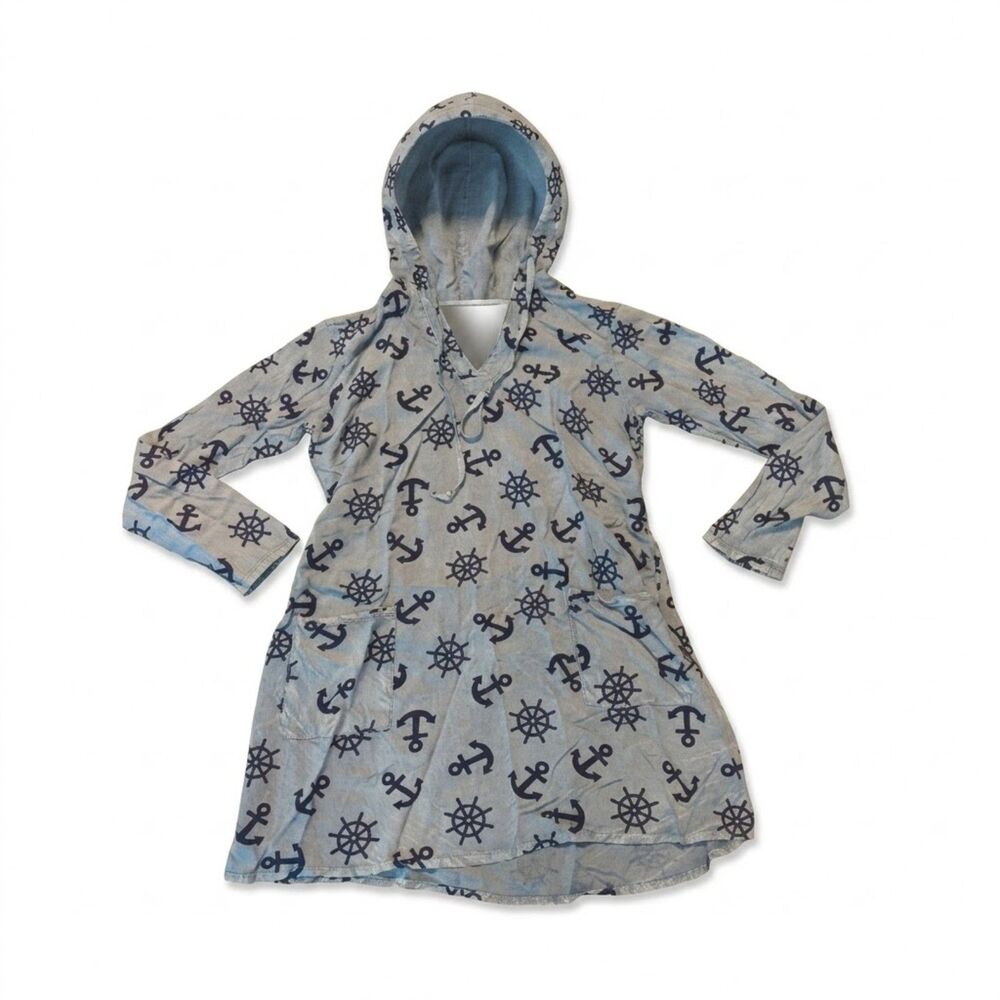 Raya Sun Dress Swim Cover Up Small/Medium Gray Blue Coastal Nautical Beach